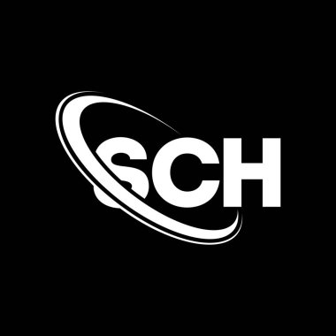 SCH logosu. SCH mektubu. SCH harf logosu tasarımı. Çember ve büyük harfli monogram logosuyla birleştirilmiş SCH logosu. SCH teknoloji, iş ve emlak markası tipografisi.