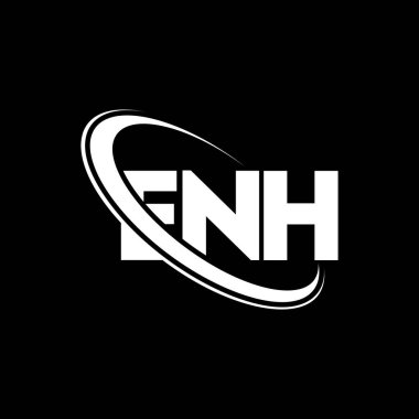 ENH logosu. ENH mektubu. ENH harf logosu tasarımı. Çember ve büyük harfli monogram logosuna bağlı olan ENH logosu. Teknoloji, iş ve emlak markası için ENH tipografisi.