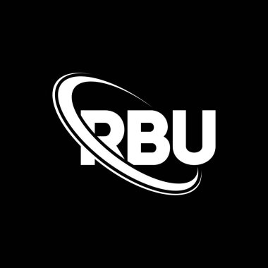 RBU logosu. RBU mektubu. RBU harf logosu tasarımı. Çember ve büyük harfli monogram logosuna bağlı RBU logosu. Teknoloji, iş ve emlak markası için RBU tipografisi.