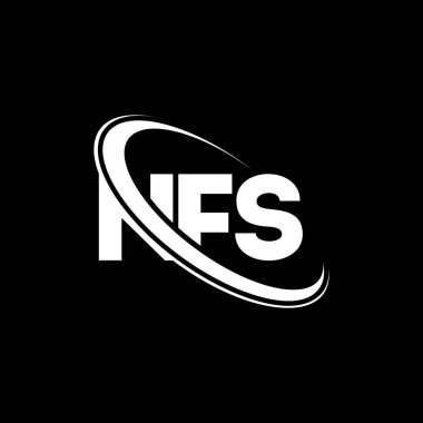 NFS logosu. NFS mektubu. NFS mektup logosu tasarımı. Çember ve büyük harfli monogram logosuna bağlı NFS logosu. Teknoloji, iş ve emlak markası için NFS tipografisi.