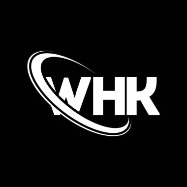 WhK logosu. WhK mektubu. WHK mektup logosu tasarımı. Çember ve büyük harfli monogram logosuna bağlı WHK logosu. WHK teknoloji, iş ve emlak markası tipografisi.