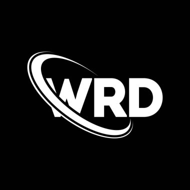 WRD logosu. WRD mektubu. WRD harf logosu tasarımı. Çember ve büyük harfli monogram logosuna bağlı WRD logosu. Teknoloji, iş ve emlak markası için WRD tipografisi.