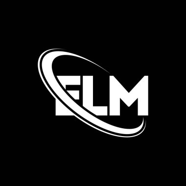 ELM logosu. ELM mektubu. ELM mektup logosu tasarımı. Çember ve büyük harfli monogram logosuyla birleştirilmiş ilk ELM logosu. Teknoloji, iş ve emlak markası için ELM tipografisi.