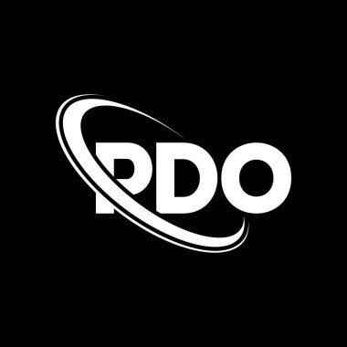 PDO logosu. PDO mektubu. PDO mektup logosu tasarımı. Çember ve büyük harfli monogram logosuna bağlı PDO logosu. Teknoloji, iş ve emlak markası için PDO tipografisi.