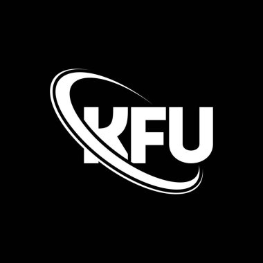 KFU logosu. KFU mektubu. KFU harf logosu tasarımı. Çember ve büyük harfli monogram logosuna bağlı KFU logosu. Teknoloji, iş ve emlak markası için KFU tipografisi.