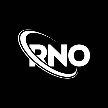 RNO logosu. RNO mektubu. RNO harf logosu tasarımı. Çember ve büyük harfli monogram logosuna bağlı baş harfler RNO logosu. Teknoloji, iş ve emlak markası için RNO tipografisi.