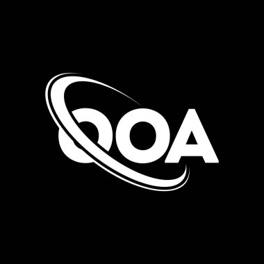 OOA logosu. OOA mektubu. OOA mektup logosu tasarımı. Çember ve büyük harfli monogram logosuna bağlı OOA logosu. Teknoloji, iş ve emlak markası için OOA tipografisi.
