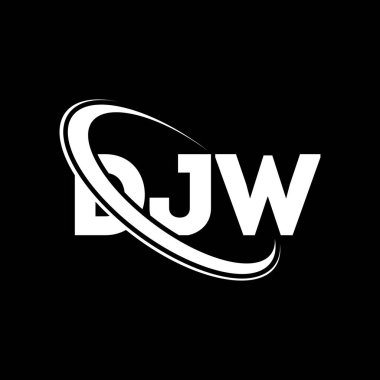 DJW logosu. DJW mektubu. DJW mektup logosu tasarımı. Çember ve büyük harfli monogram logosuyla birleştirilmiş DJW logosu. Teknoloji, iş ve emlak markası için DJW tipografisi.