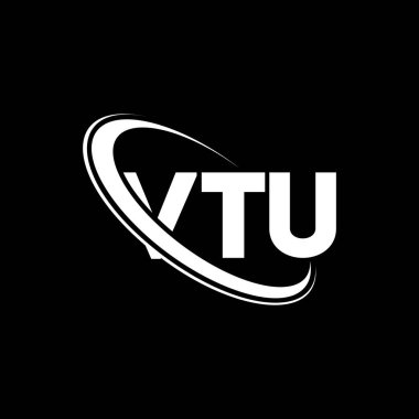 VTU logosu. VTU mektubu. VTU mektup logosu tasarımı. Çember ve büyük harfli monogram logosuna bağlı baş harfler VTU logosu. Teknoloji, iş ve emlak markası için VTU tipografisi.