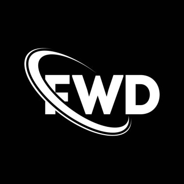 FWD logosu. FWD mektubu. FWD mektup logosu tasarımı. Çember ve büyük harfli monogram logosuna bağlı FWD logosu. Teknoloji, iş ve emlak markası için FWD tipografisi.