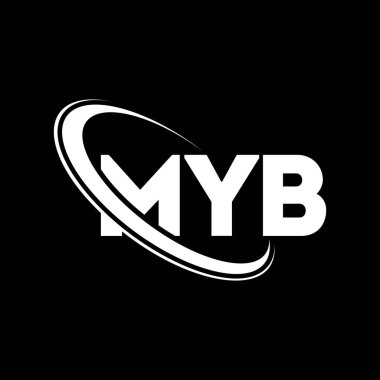 MYB logosu. MYB mektubu. MYB harfli logo tasarımı. Çember ve büyük harfli monogram logosuna bağlı baş harfler. Teknoloji, iş ve emlak markası için MYB tipografisi.