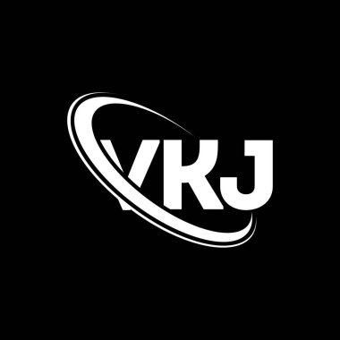 VKJ logosu. VKJ mektubu. VKJ harf logosu tasarımı. Çember ve büyük harfli monogram logosuna bağlı VKJ logosu. Teknoloji, iş ve emlak markası için VKJ tipografisi.