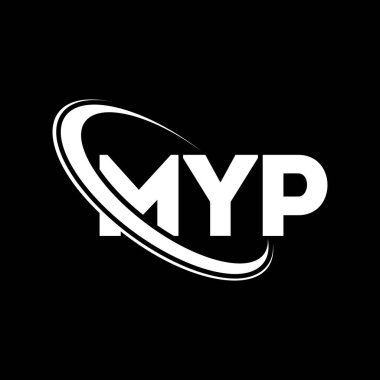 MYP logosu. MYP mektubu. MYP harf logosu tasarımı. Çember ve büyük harfli monogram logosuna bağlı baş harfler. Teknoloji, iş ve emlak markası için MYP tipografisi.