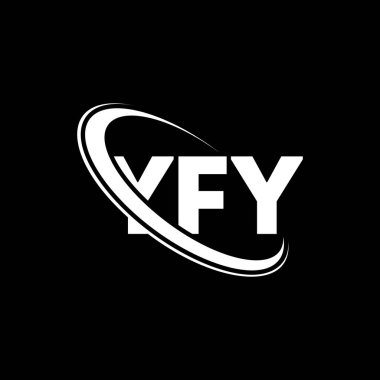 YFY logosu. YFY mektubu. YFY harf logosu tasarımı. Çember ve büyük harfli monogram logosuyla birleştirilmiş YFY logosu. Teknoloji, iş ve emlak markası için YFY tipografisi.