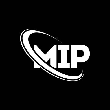 MIP logosu. MIP mektubu. MIP harf logosu tasarımı. Çember ve büyük harfli monogram logosuna bağlı MIP logosu. Teknoloji, iş ve emlak markası için MIP tipografisi.