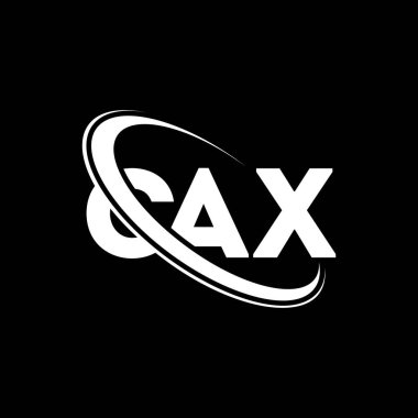 CAX logosu. CAX mektubu. CAX harfli logo tasarımı. Çember ve büyük harfli monogram logosuna bağlı baş harfler CAX logosu. Teknoloji, iş ve emlak markası için CAX tipografisi.