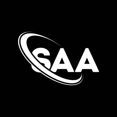 SAA logosu. SAA mektubu. SAA mektup logosu tasarımı. Çember ve büyük harfli monogram logosuna bağlı SAA logosu. Teknoloji, iş ve emlak markası için SAA tipografisi.