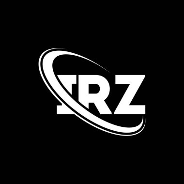 IRZ logosu. IRZ mektubu. IRZ harf logosu tasarımı. Daire ve büyük harfli monogram logosuna bağlı IRZ logosu. IRZ teknoloji, iş ve emlak markası tipografisi.