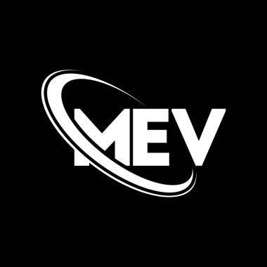 MEV logosu. MEV mektubu. MEV harf logosu tasarımı. Çember ve büyük harfli monogram logosuna bağlı baş harfler MEV logosu. Teknoloji, iş ve emlak markası için MEV tipografisi.