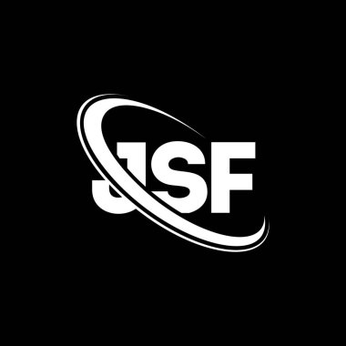 JSF logosu. JSF mektubu. JSF mektup logosu tasarımı. Çember ve büyük harfli monogram logosuna bağlı JSF logosu. Teknoloji, iş ve emlak markası için JSF tipografisi.