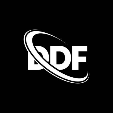 DDF logosu. DDF mektubu. DDF mektup logosu tasarımı. Çember ve büyük harfli monogram logosuna bağlı baş harfler. Teknoloji, iş ve emlak markası için DDF tipografisi.