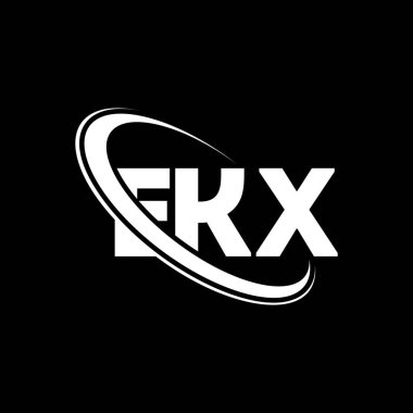 EKX logosu. EKX mektubu. EKX mektup logosu tasarımı. Çember ve büyük harfli monogram logosuna bağlı baş harfler EKX logosu. Teknoloji, iş ve emlak markası için EKX tipografisi.