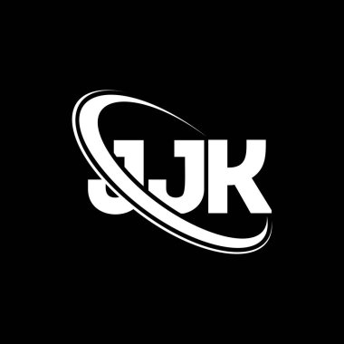 JJK logosu. JJK mektubu. JJK mektup logosu tasarımı. Çember ve büyük harfli monogram logosuna bağlı JJK logosu. Teknoloji, iş ve emlak markası için JJK tipografisi.