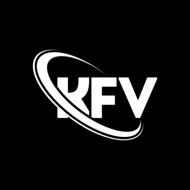 KFV logosu. KFV mektubu. KFV harf logosu tasarımı. Çember ve büyük harfli monogram logo ile birleştirilmiş KFV logosu. Teknoloji, iş ve emlak markası için KFV tipografisi.