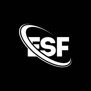 ESF logosu. ESF mektubu. ESF mektup logosu tasarımı. Çember ve büyük harfli monogram logosuna bağlı baş harfler ESF logosu. Teknoloji, iş ve emlak markası için ESF tipografisi.
