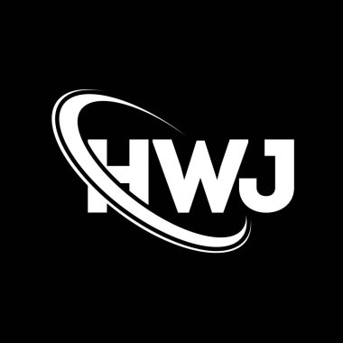 HWJ logosu. HWJ mektubu. HWJ harf logosu tasarımı. Çember ve büyük harfli monogram logosuyla birleştirilmiş HWJ logosu. Teknoloji, iş ve emlak markası için HWJ tipografisi.