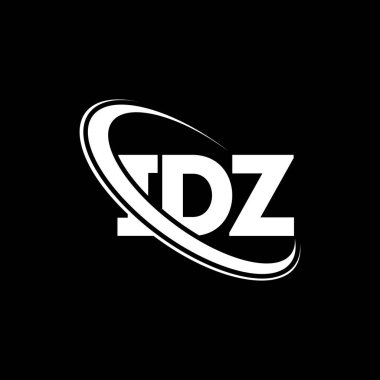 IDZ logosu. IDZ mektubu. IDZ harf logosu tasarımı. Daire ve büyük harfli monogram logosuna bağlı ilk IDZ logosu. Teknoloji, iş ve emlak markası için IDZ tipografisi.