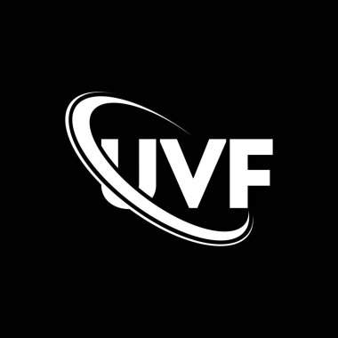 UVF logosu. UVF mektubu. UVF harf logosu tasarımı. Çember ve büyük harfli monogram logosuna bağlı UVF logosu. Teknoloji, iş ve emlak markası için UVF tipografisi.