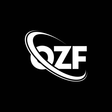 OZF logosu. OZF mektubu. OZF mektup logosu tasarımı. Çember ve büyük harfli monogram logosuna bağlı baş harfler OZF logosu. Teknoloji, iş ve emlak markası için OZF tipografisi.