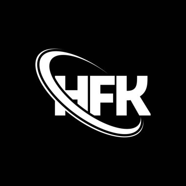 HFK logosu. HFK mektubu. HFK mektup logosu tasarımı. Çember ve büyük harfli monogram logosuyla HFK logosunun baş harfleri. Teknoloji, iş ve emlak markası için HFK tipografisi.