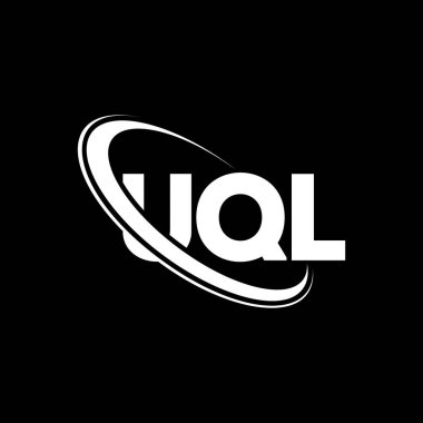 UQL logosu. UQL harfi. UQL harf logosu tasarımı. Çember ve büyük harfli monogram logosuyla birleştirilmiş UQL logosu. Teknoloji, iş ve emlak markası için UQL tipografisi.