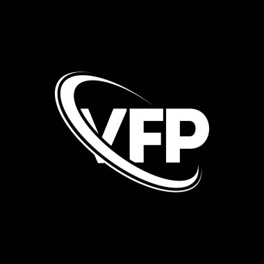 VFP logosu. VFP mektubu. VFP mektup logosu tasarımı. Çember ve büyük harfli monogram logosuna bağlı baş harfler VFP logosu. Teknoloji, iş ve emlak markası için VFP tipografisi.