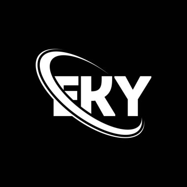 EKY logosu. EKY mektubu. EKY mektup logosu tasarımı. Çember ve büyük harfli monogram logosuyla birleştirilmiş EKY logosu. Teknoloji, iş ve emlak markası için EKY tipografisi.