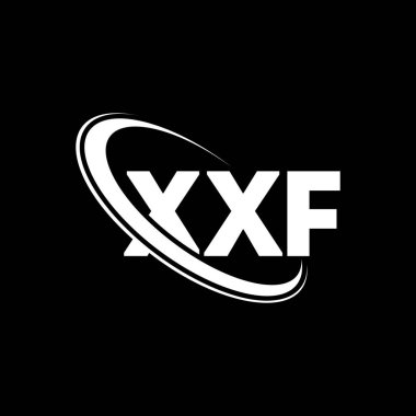XXF logosu. XXF mektubu. XXF harf logosu tasarımı. Çember ve büyük harfli monogram logosuna bağlı XXF logosu. Teknoloji, iş ve emlak markası için XXF tipografisi.