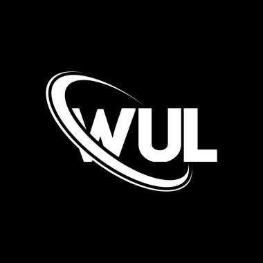 WUL logosu. WUL mektubu. WUL harf logosu tasarımı. Çember ve büyük harfli monogram logosuna bağlı WUL logosu. Teknoloji, iş ve emlak markası için WUL tipografisi.