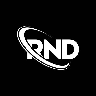 RND logosu. RND mektubu. RND harf logosu tasarımı. Çember ve büyük harfli monogram logosuna bağlı baş harfler RND logosu. Teknoloji, iş ve emlak markası için RND tipografisi.