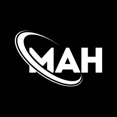 MAH logosu. MAH mektubu. MAH harf logosu tasarımı. Çember ve büyük harfli monogram logosuyla birleştirilmiş MAH logosu. Teknoloji, iş ve emlak markası için MAH tipografisi.