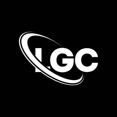 LGC logosu. LGC mektubu. LGC harf logosu tasarımı. Çember ve büyük harfli monogram logosuna bağlı ilk LGC logosu. Teknoloji, iş ve emlak markası için LGC tipografisi.