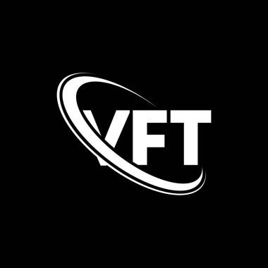 VFT logosu. VFT mektubu. VFT harf logosu tasarımı. Çember ve büyük harfli monogram logosuna bağlı baş harfler VFT logosu. Teknoloji, iş ve emlak markası için VFT tipografisi.