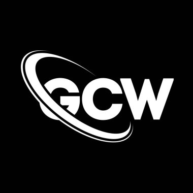 GCW logosu. GCW mektubu. GCW harf logosu tasarımı. Çember ve büyük harfli monogram logosuyla birleştirilmiş GCW logosu. Teknoloji, iş ve emlak markası için GCW tipografisi.