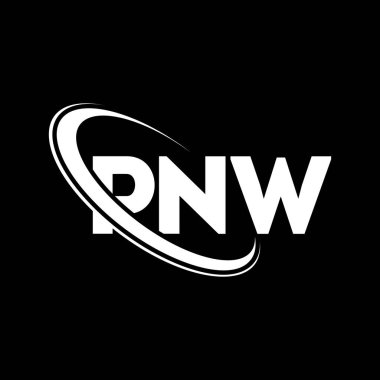 PNW logosu. PNW mektubu. PNW harf logosu tasarımı. Çember ve büyük harfli monogram logosuna bağlı baş harfler. Teknoloji, iş ve emlak markası için PNW tipografisi.