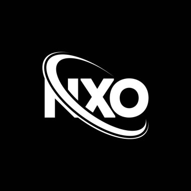 NXO logosu. NXO mektubu. NXO harf logosu tasarımı. Çember ve büyük harfli monogram logosuna bağlı NXO logosu. Teknoloji, iş ve emlak markası için NXO tipografisi.