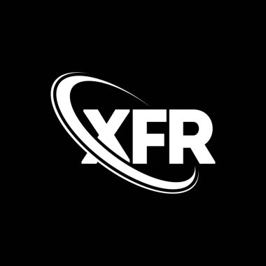 XFR logosu. XFR mektubu. XFR harf logosu tasarımı. Çember ve büyük harfli monogram logosuna bağlı XFR logosu. Teknoloji, iş ve emlak markası için XFR tipografisi.