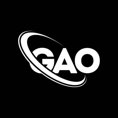 GAO logosu. GAO mektubu. GAO harf logosu tasarımı. Çember ve büyük harfli monogram logosuyla birleştirilmiş GAO logosu. Teknoloji, iş ve emlak markası için GAO tipografisi.