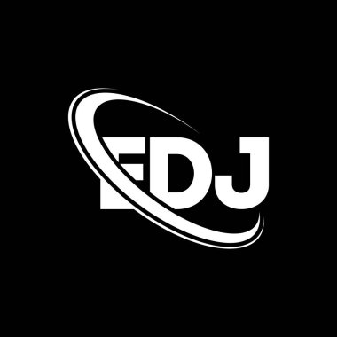 EDJ logosu. EDJ mektubu. EDJ mektup logosu tasarımı. Çember ve büyük harfli monogram logosuna bağlı baş harfler EDJ logosu. Teknoloji, iş ve emlak markası için EDJ tipografisi.