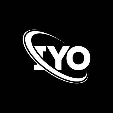 IYO logosu. IYO mektubu. IYO harf logosu tasarımı. Çember ve büyük harfli monogram logosuna bağlı ilk IYO logosu. Teknoloji, iş ve emlak markası için IYO tipografisi.